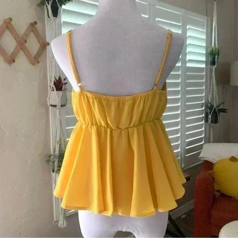 SHEIN yellow babydoll tank top with tie - Picture 4 of 5